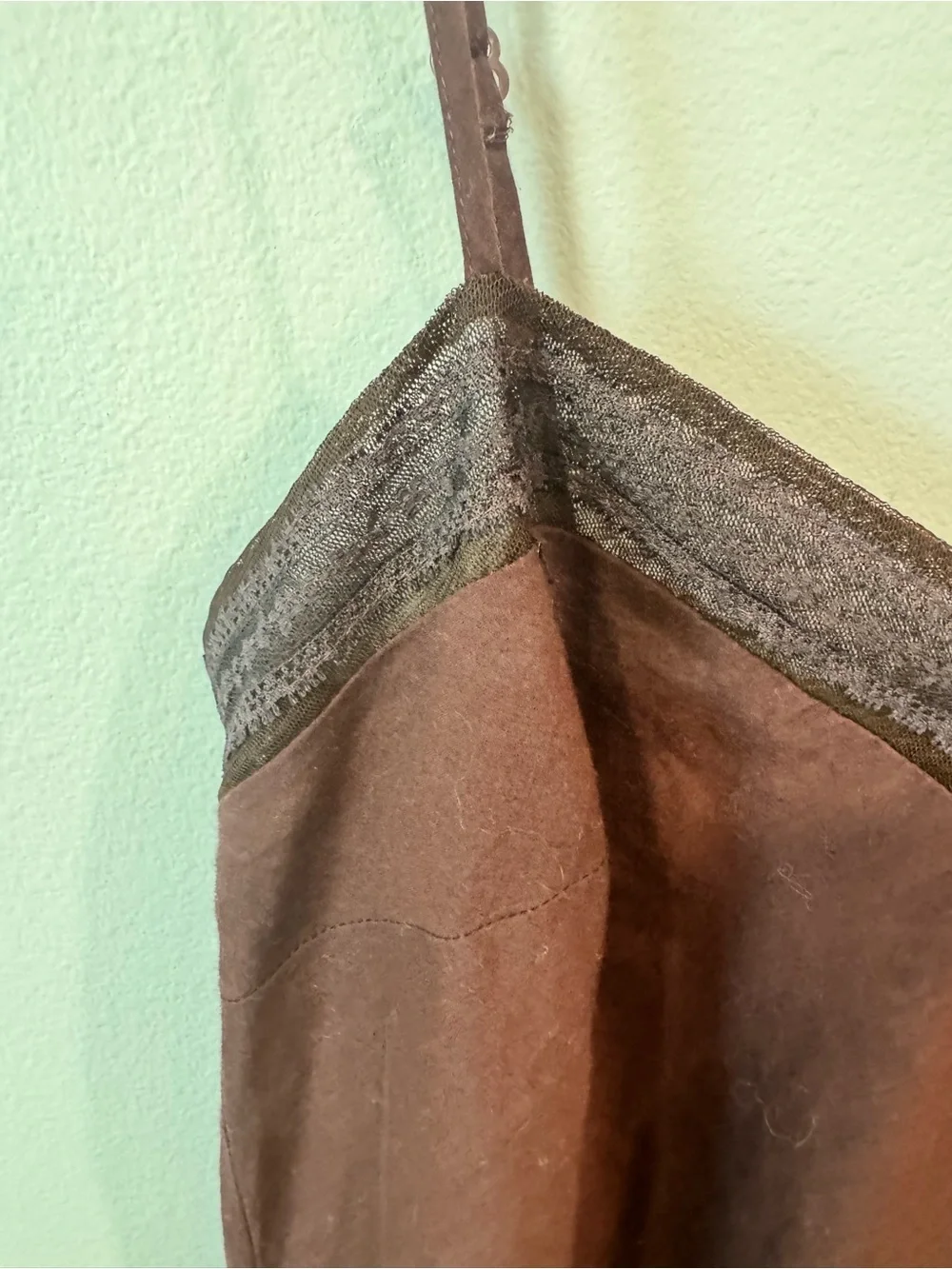 Free People Brown Slip Dress with Black Lace Trim
